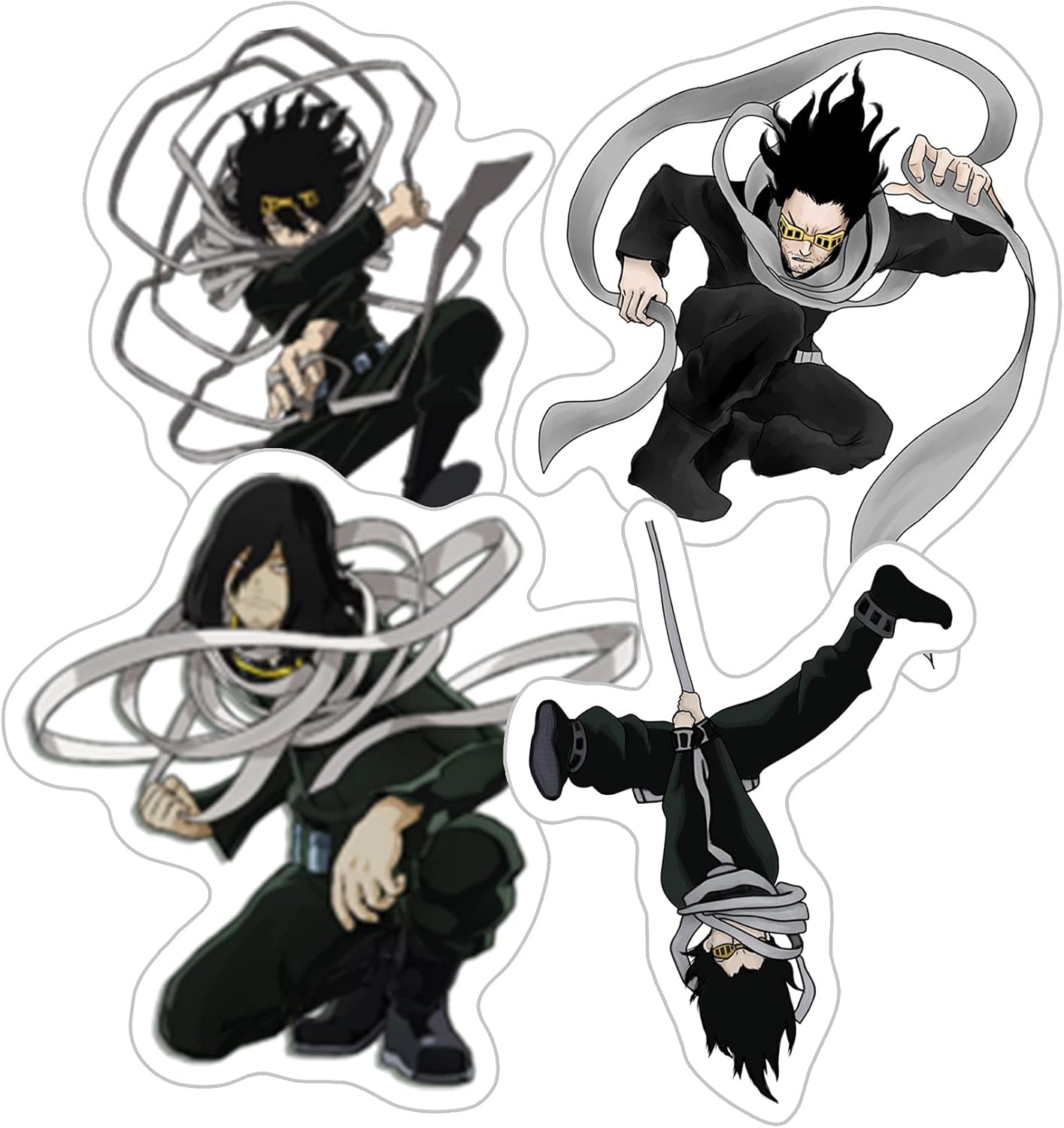 Alexiss MHA Shota Aizawa Eraser Head Cool Moments Pack 4Pcs MHA Sticker for Watter Bottles, Phone, Laptop, Skateboard, Car, Colorful Sticker, Pack 4 Pcs Size 3 inch