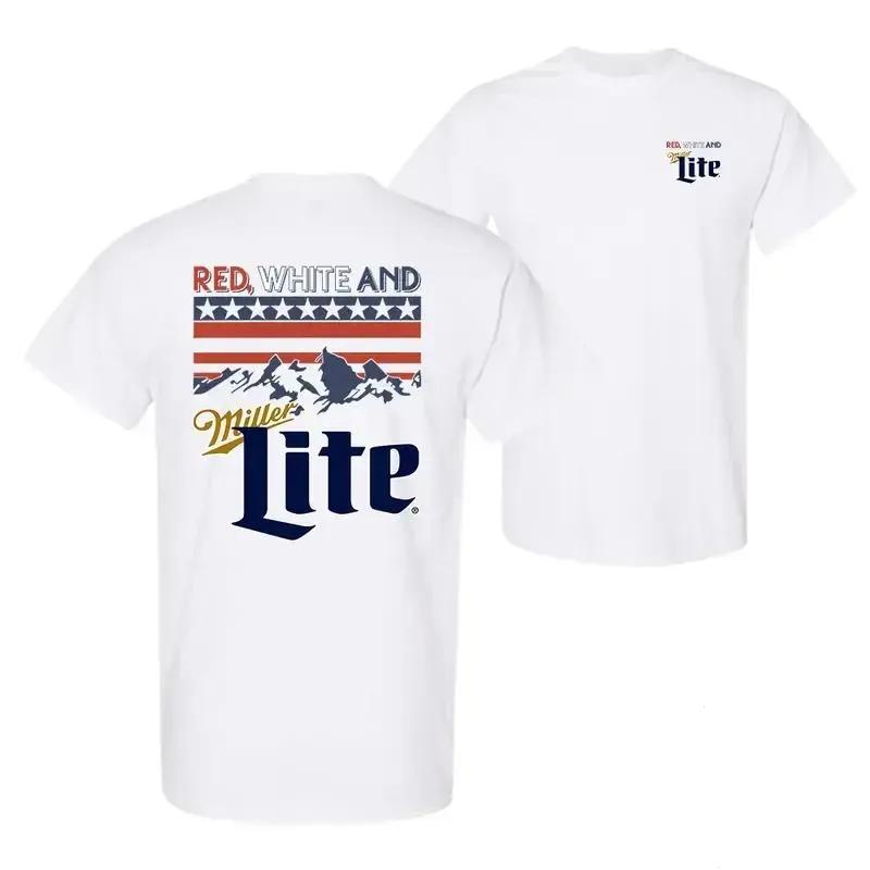 Red White And Miller Lite T-shirt, 4th Of July Shirt, America Shirt, Color full, For Him, For Her, Casual Crew Neck, Graphic Tee Clothes