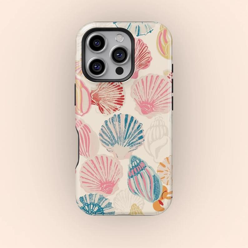 Vintage Seashell Pattern Phone Case, Beachy Tropical Phone Case
