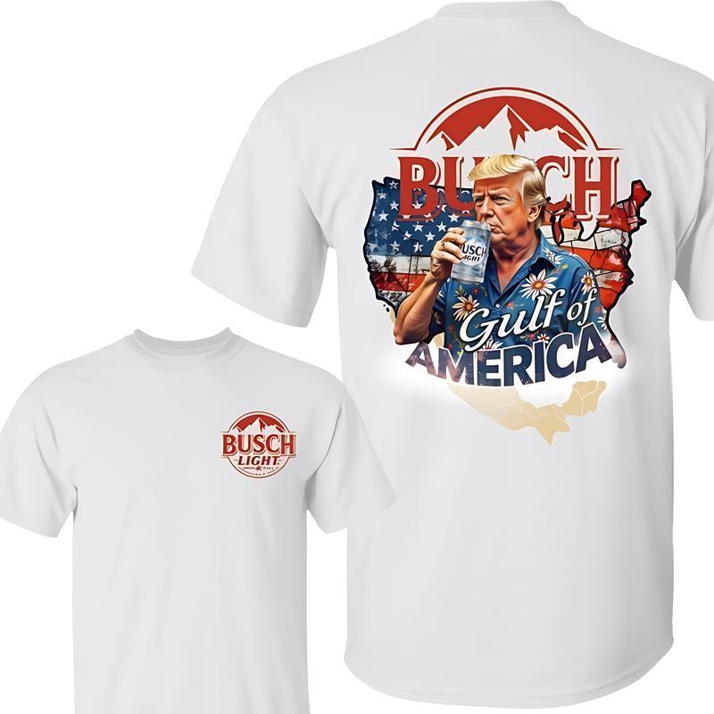 Trump Gulf of America Busch Light Beer T-Shirt – Women’s Casual Cotton T-Shirt for Independence Day, Full Size, Full Colors, Gift for Trump
