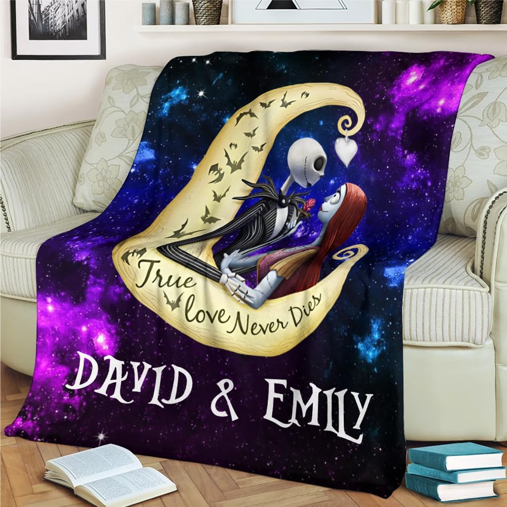 Personalized Valentine’s Day Fleece Throw Blanket, Custom Name Blanket for Couples, Romantic Gifts for Him or Her, Anniversary Wedding Blanket, Purple, 40″ x 30″