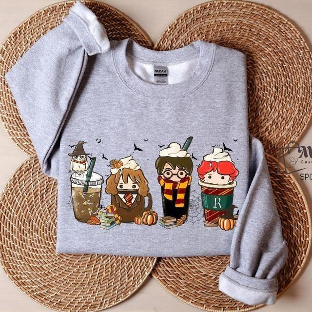 Harry Fall Coffee Sweatshirt, Witch Sweatshirt, Wizard Robe Sweatshirt, Graphic Tee, Hogwarts, Halloween Gift, Unisex Coffee Lover Shirt