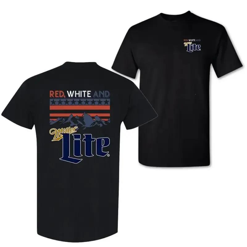 Red White And Miller Lite T-shirt, 4th Of July Shirt, America Shirt, Color full, For Him, For Her, Casual Crew Neck, Graphic Tee Clothes