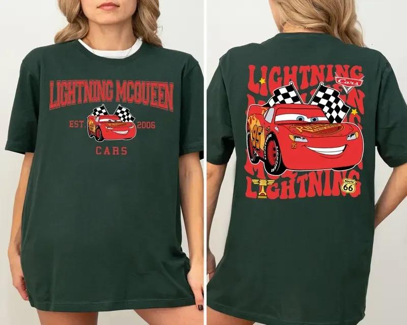 Retro Two Side McQueen Cars Shirt, Cars Movie T-Shirt, Lightning McQueen Shirt, Piston Cup Champion Shirt, Lightning McQueen Number Shirt Casual Top Womenswear
