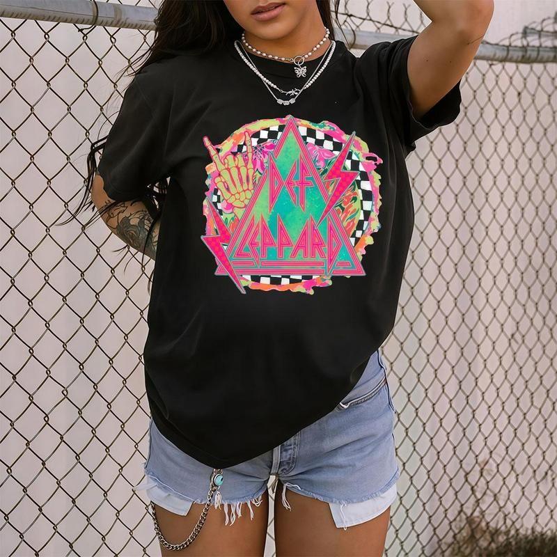 Energetic Vibes with Def Leppard Checkerboard Framed Tee!, Full Color , Full Size ,For Men, Women