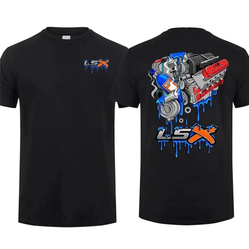 LSX Engines N2O Graphic T-shirt, 2-Sided Cotton Tee for Car Enthusiasts, Menswear Short Sleeve, Perfect for Car Parts Lovers