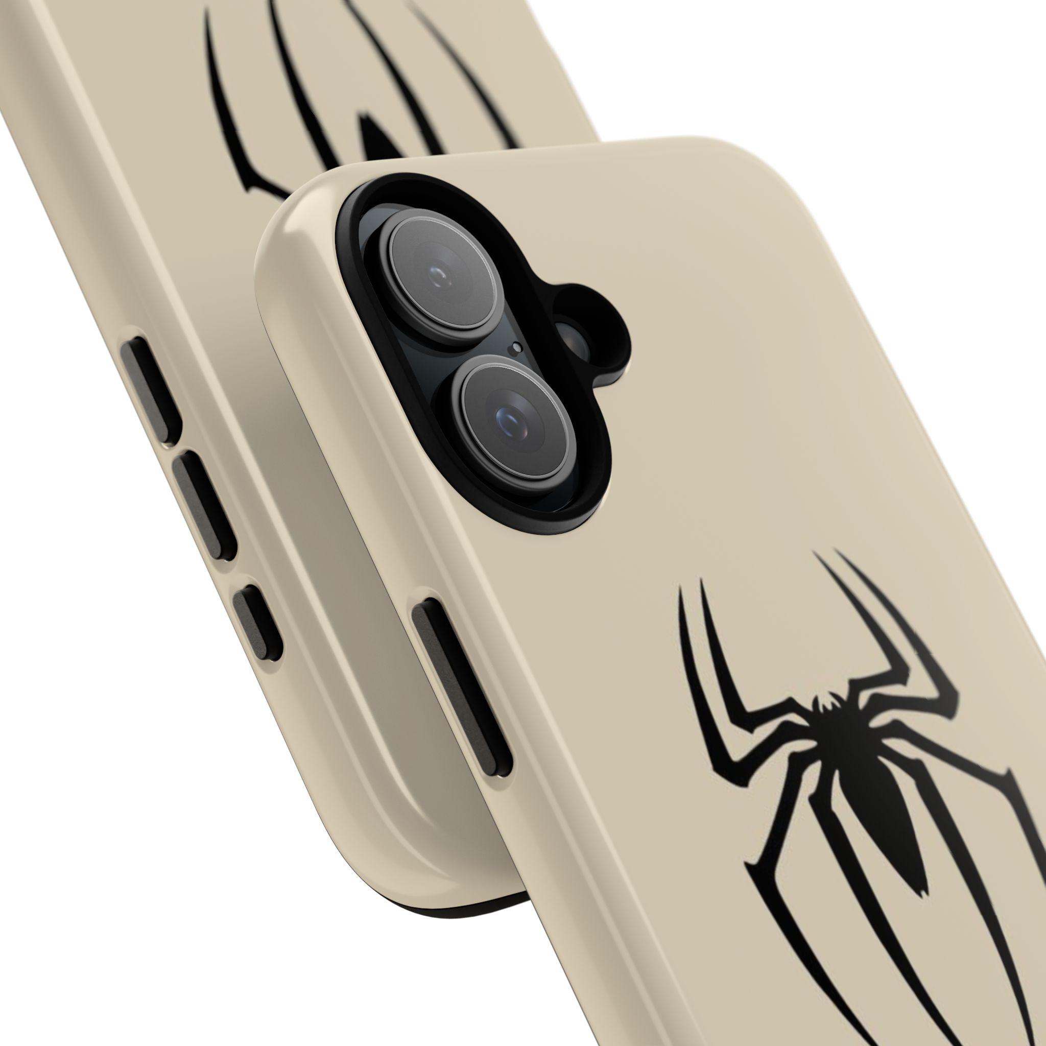 Minimalist Phone Case Featuring Bold Black Spider Emblem on Beige Background, Spider Tough Phone Case, Gift for him, Basic Cover