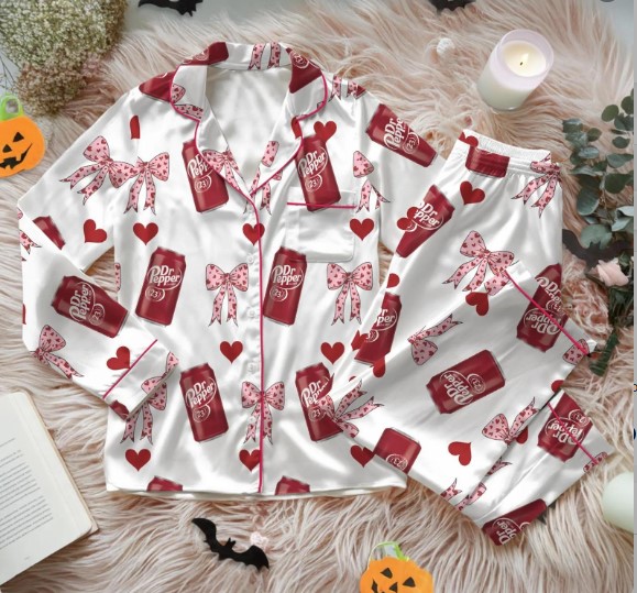 Dr Pepper Satin Pajamas Set, Dr Pepper Soda Pajamas, Lover Drinks Loungewear, Coquette Diet Sleepwear, Gift for Dr Pepper Lover PSIC0451-452