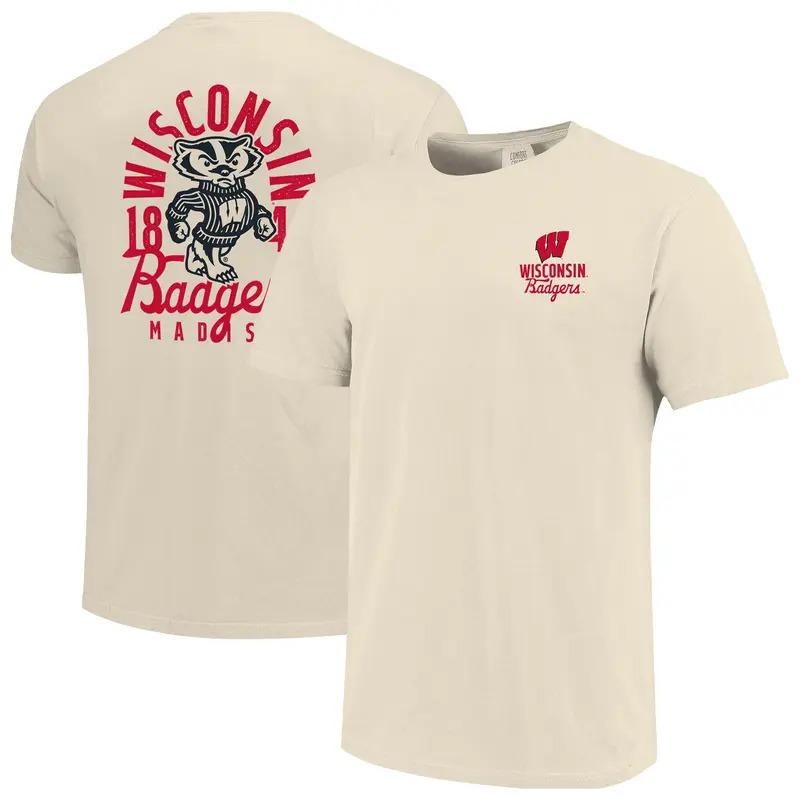 Men’s Wisconsin Badgers Mascot Overlay NCAA T-Shirt, Vintage Graphic Tee, Basketball T-Shirt 0