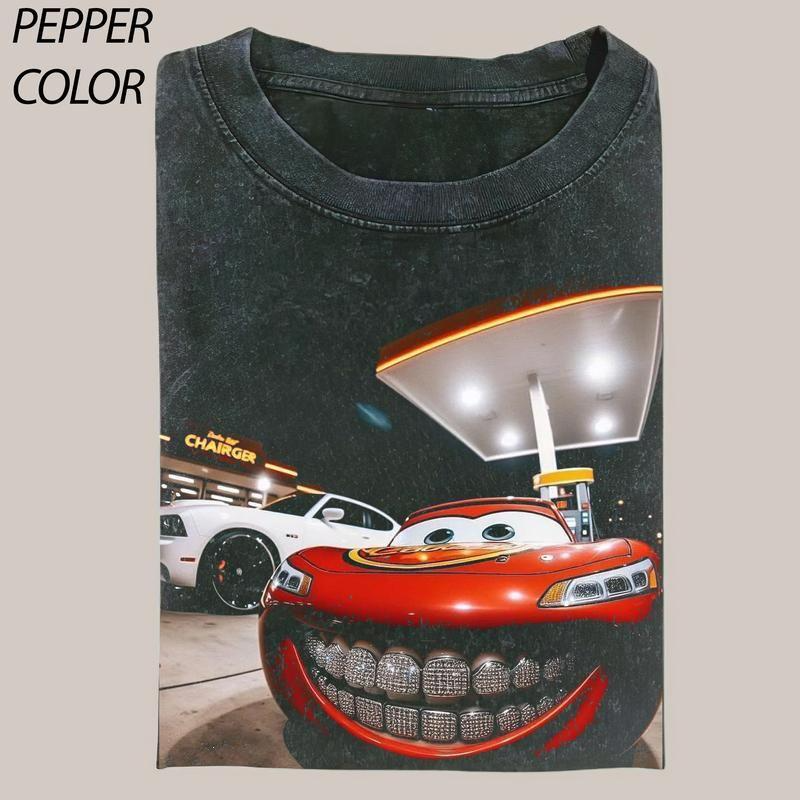PEPPER COLOR Vintage McQueen Cars T-Shirt Funny Movie Tee Y2k Shirt Gift For Men Women Fantasy Ring Movie Unisex Shirt All Seasons Tops Womenswear Casual Crewneck Fitted Short Sleeve