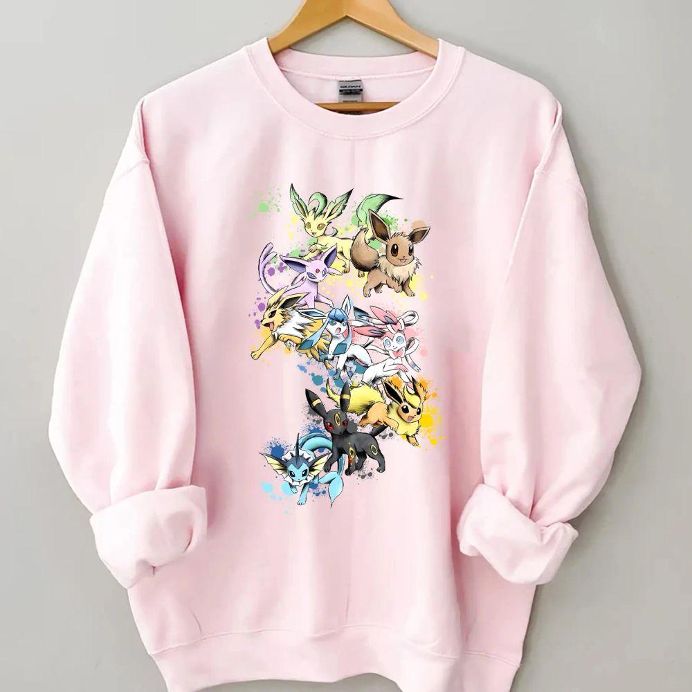 Eevee Evolution Hoodie Sweatshirt, Pokémon Eeveelutions Hoodie, Vaporeon Jolteon Flareon Sweatshirt, Kawaii Anime Gaming Hoodie For Fans