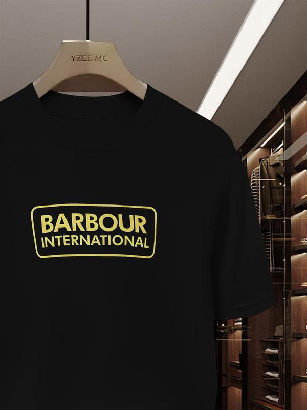 Men’s Regular Fit “BARBOUR INTERNATIONAL” Print Short Sleeve T-Shirt, Casual Fashion Comfy Tee for Daily Wear, Men’s Clothes for All Seasons, Top