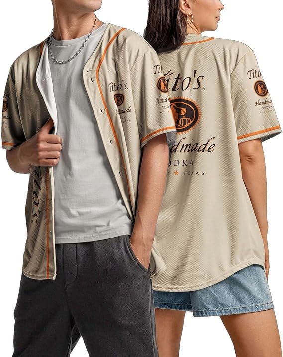 Zynbase Vodka Baseball Jersey Shirt, Mens Spirit Jersey Short Sleeve, Casual Shirt for Vodka Lover Beige