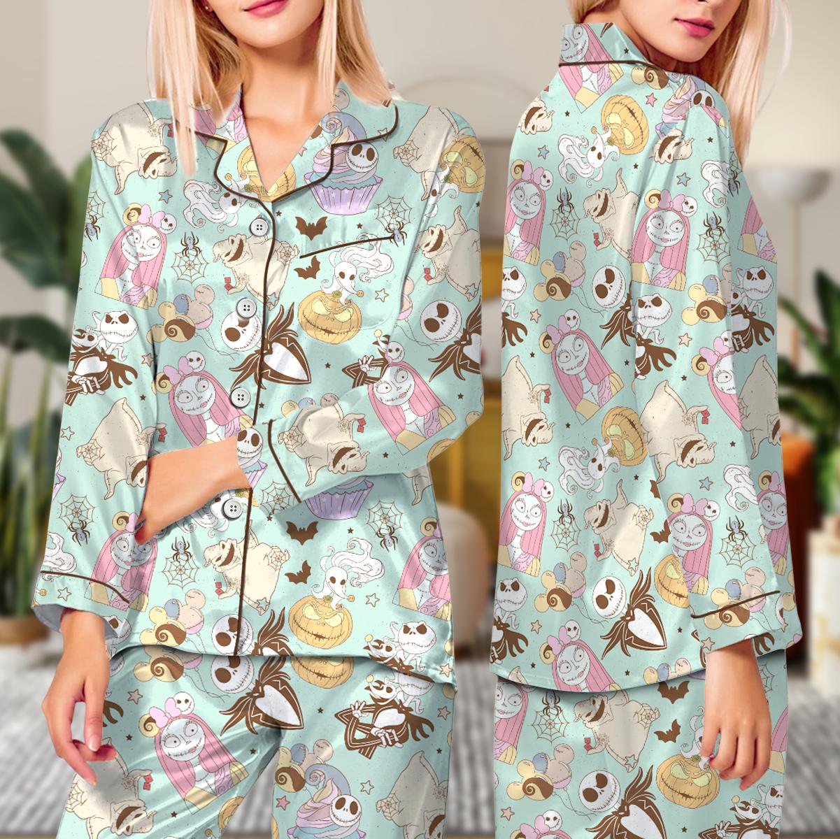 Halloween Nightmare Before Christmas Satin Pajamas Set
