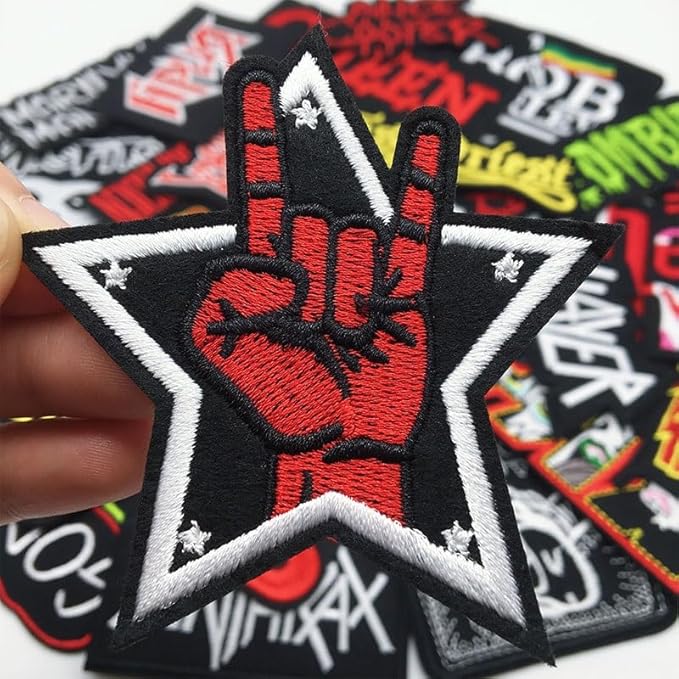 27Pcs/Lot Mixed Patches Lot Band Rock Punk Music Embroidery Patches Iron On for Jacket Jeans Backpacks Hat Assorted Badges Clothes DIY Applique Stripes. (B)