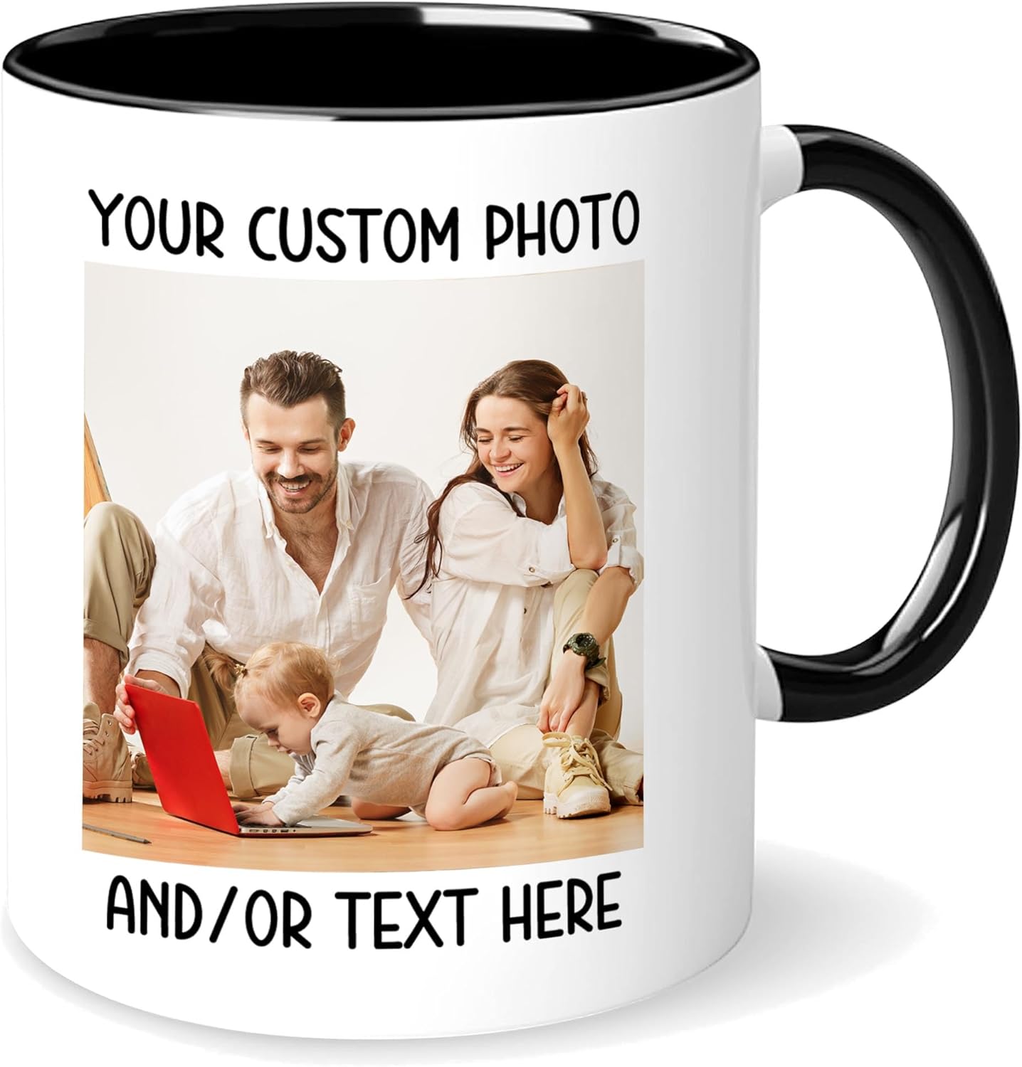 Personalized Coffee Mug, Design Your Own 11oz Mug with Photo and Text, Ideal Gift for Couple Friends or Loved Ones, Coffee Mug for Birthday Mother’s Day Christmas or Any Anniversaries Black Handle
