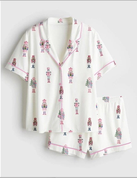 Nutcracker Pink Christmas Cute Holiday Nutcracker Pajama Set, Satin Printed Pajama Set, Silky Unisex Sleepwear with Fun Prints, Short & Long Options, Christmas Gift, Gift For Her