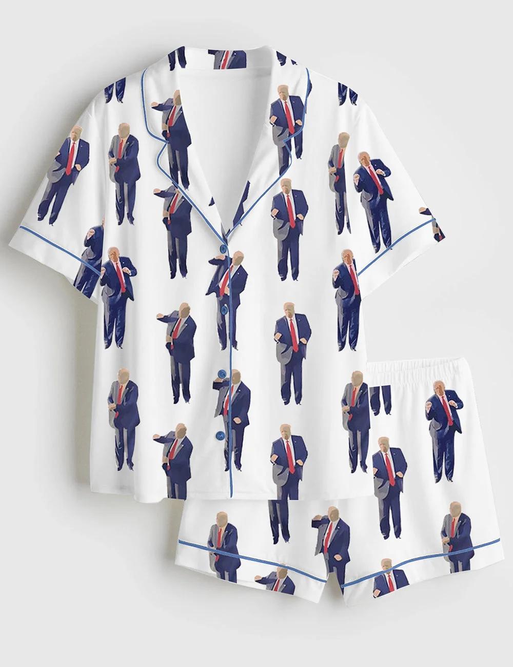 America Trumpp MAGA White Pajama Set, Satin Printed Pajama Set, Silky Unisex Sleepwear with Fun Prints, Short & Long Options