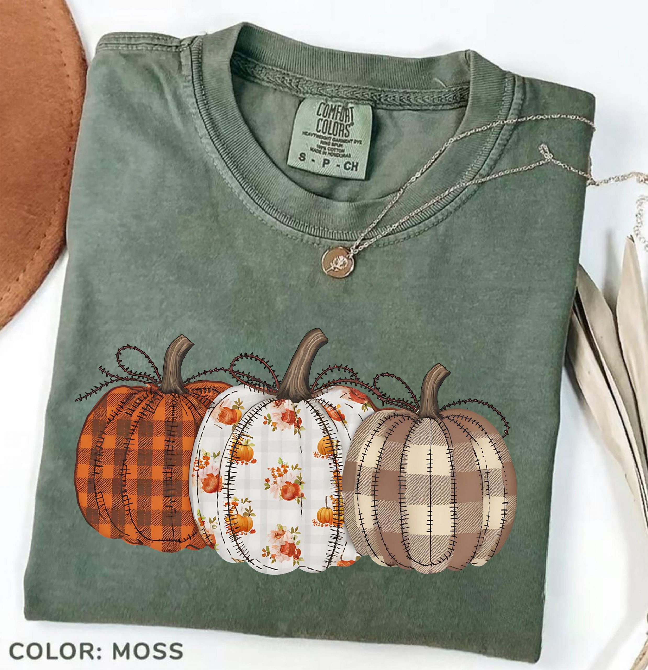 Comfort Colors Comfort Colors Fall Pumpkin T-Shirt, Autumn Fall Shirt, Thanksgiving Shirt, Pumpkins Shirt, Checkered Pumpkin Shirt