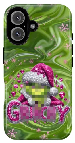Glitter Gr!nchy Christmas Phone Case – Gr!nch Cartoon Inspired Phone Case for iPhone 17 16 15 14 13 12 11 Pro Max X XR XS & Galaxy S25 S24 S23 S22 S21 | Sparkling Festive Holiday Case, Retro Green Cover, Bling Xmas Gift for Her Women Girls