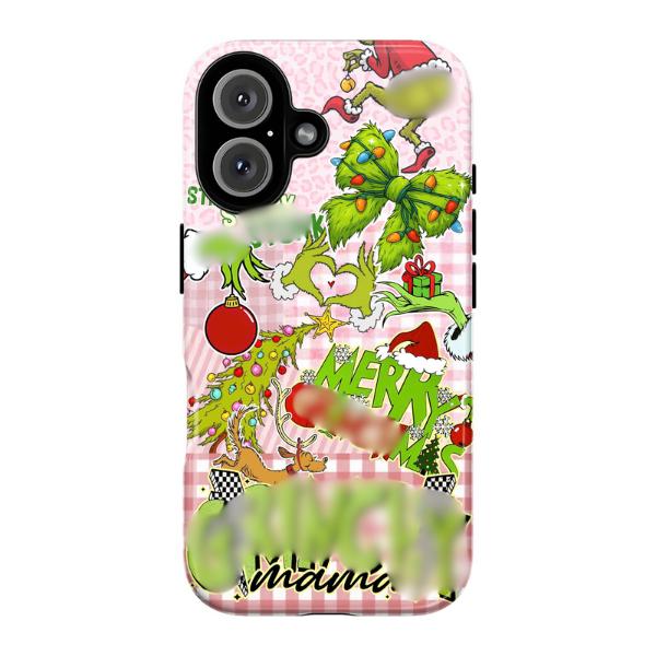 Mean Green Christmas Phone Case – Funny Santa Holiday Design in Pink & Green – Cute Aesthetic Christmas Gift for iPhone 17 16 15 14 13 12 11 X, Samsung Galaxy S24 S23 S22 S21 – Festive Protective Cover for Women & Teens