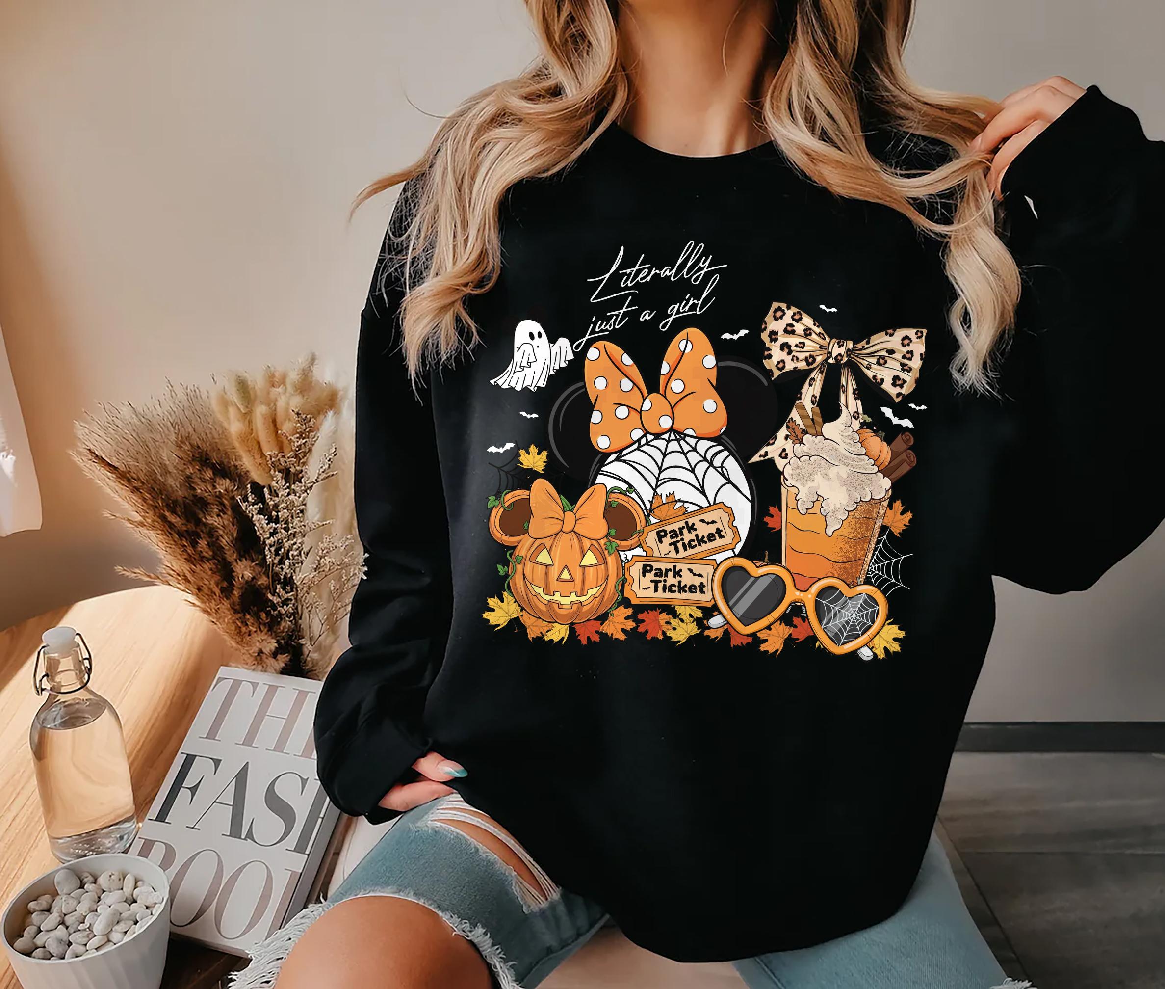 Literally Just A Girl Halloween Shirt, Minnie Bow Coffee Tee, Pumpkin Fall Tee, Halloween Tee, Girls Trip Tee