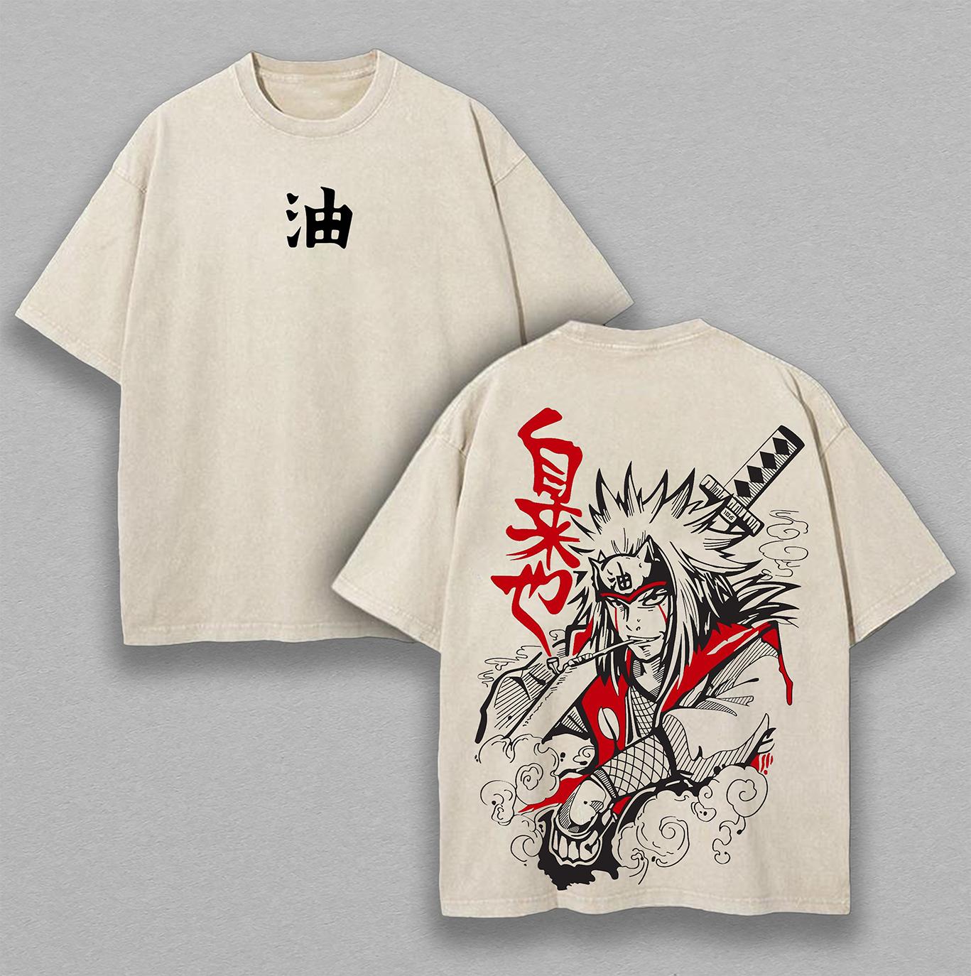 Sannin Jiraiya – Naruto Anime Double Printed Vintage Washed Tee Unisex Oversize Anime Manga Washed Heavyweight Cotton T-shirt, Gift For Anime Fan, Anime Lover