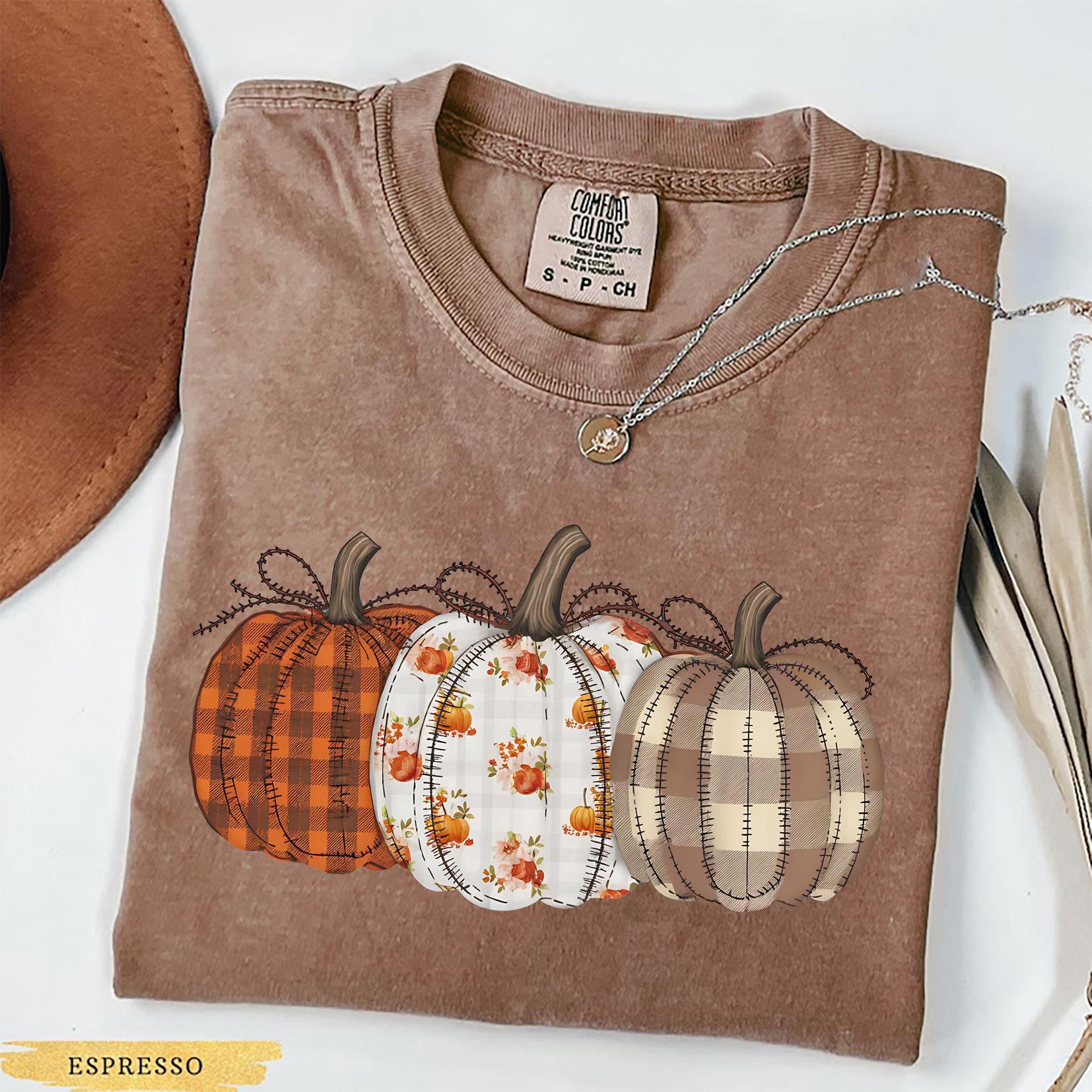 Comfort Colors Comfort Colors Fall Pumpkin T-Shirt, Autumn Fall Shirt, Thanksgiving Shirt, Pumpkins Shirt, Checkered Pumpkin Shirt