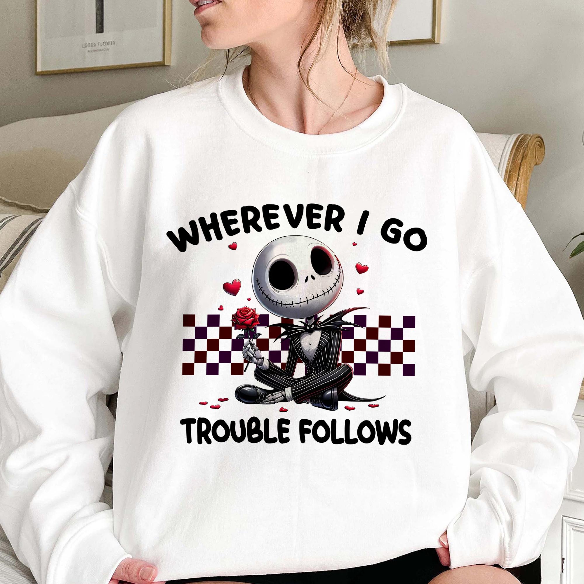 Skeleton Valentine Couple Shirt, Valentine’s Day Matching Shirt, Funny Trouble Couple Shirt, Horror Movie Character