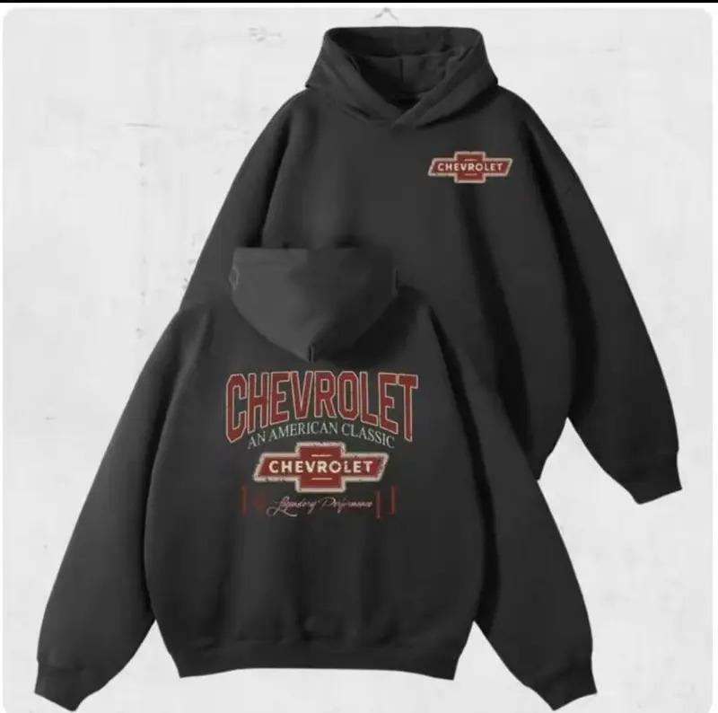 Chevrolet Hoodie, Classic Logo Pullover Sweatshirt, Vintage American Car Lover Black Hoodie for Men and Women