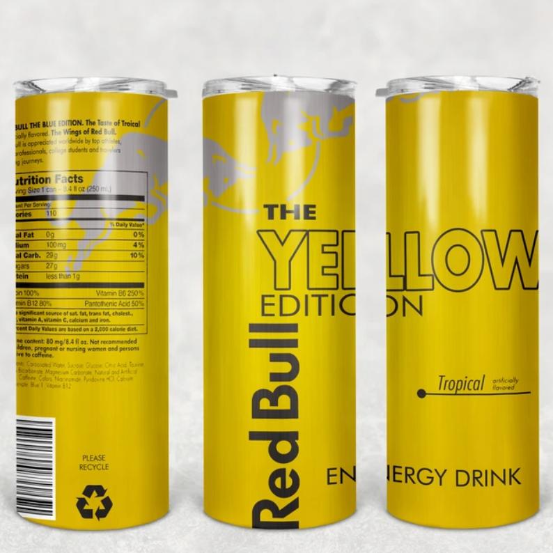 Red Bull Yellow Edition Tropical 20oz Skinny Tumbler – Bright Yellow Energy Cup for Gym, Gamers & Everyday Hustlers | Summer Power Drinkware