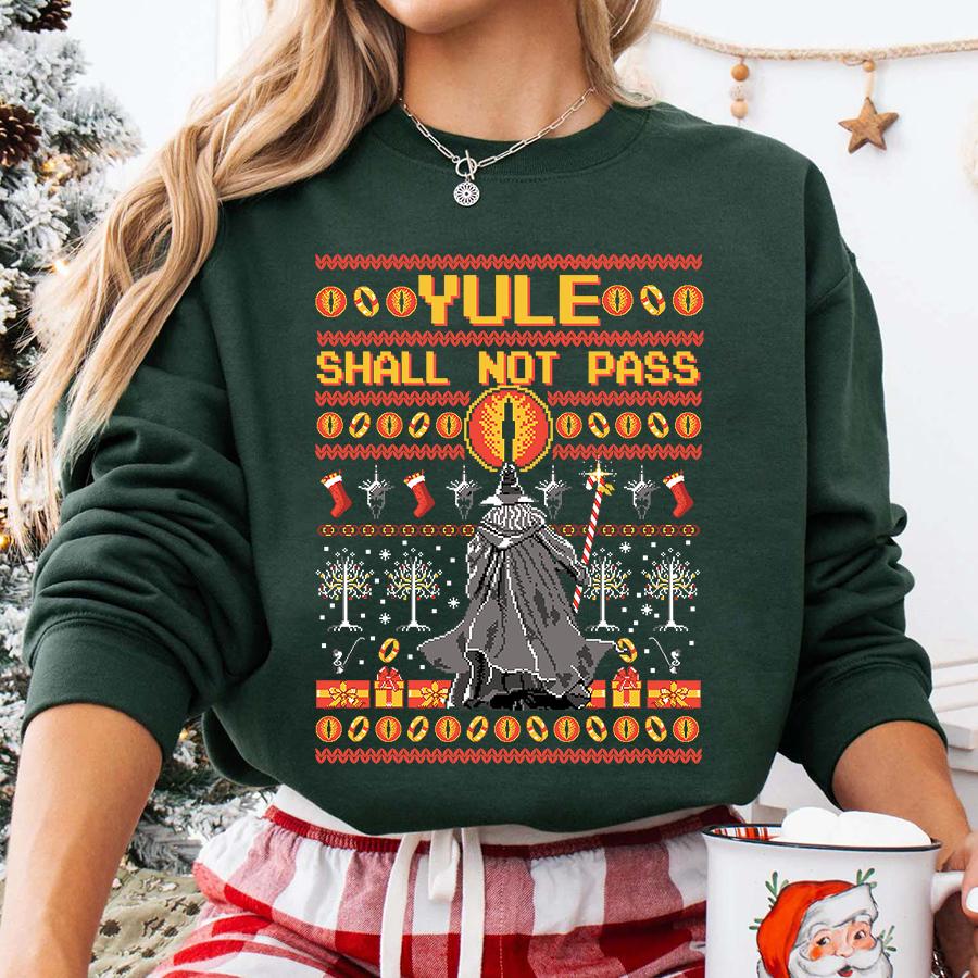 Yule Shall Not Pass Sweatshirt, Funny LOTR Ugly Christmas Sweater, Funny Gandalf Xmas Sweater