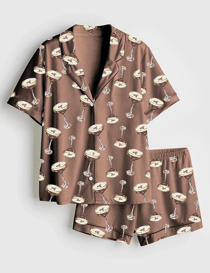 Espresso Martini Wedding Drink Coffee Pajama Set, Satin Printed Pajama Set, Silky Unisex Sleepwear with Fun Prints, Short & Long Options