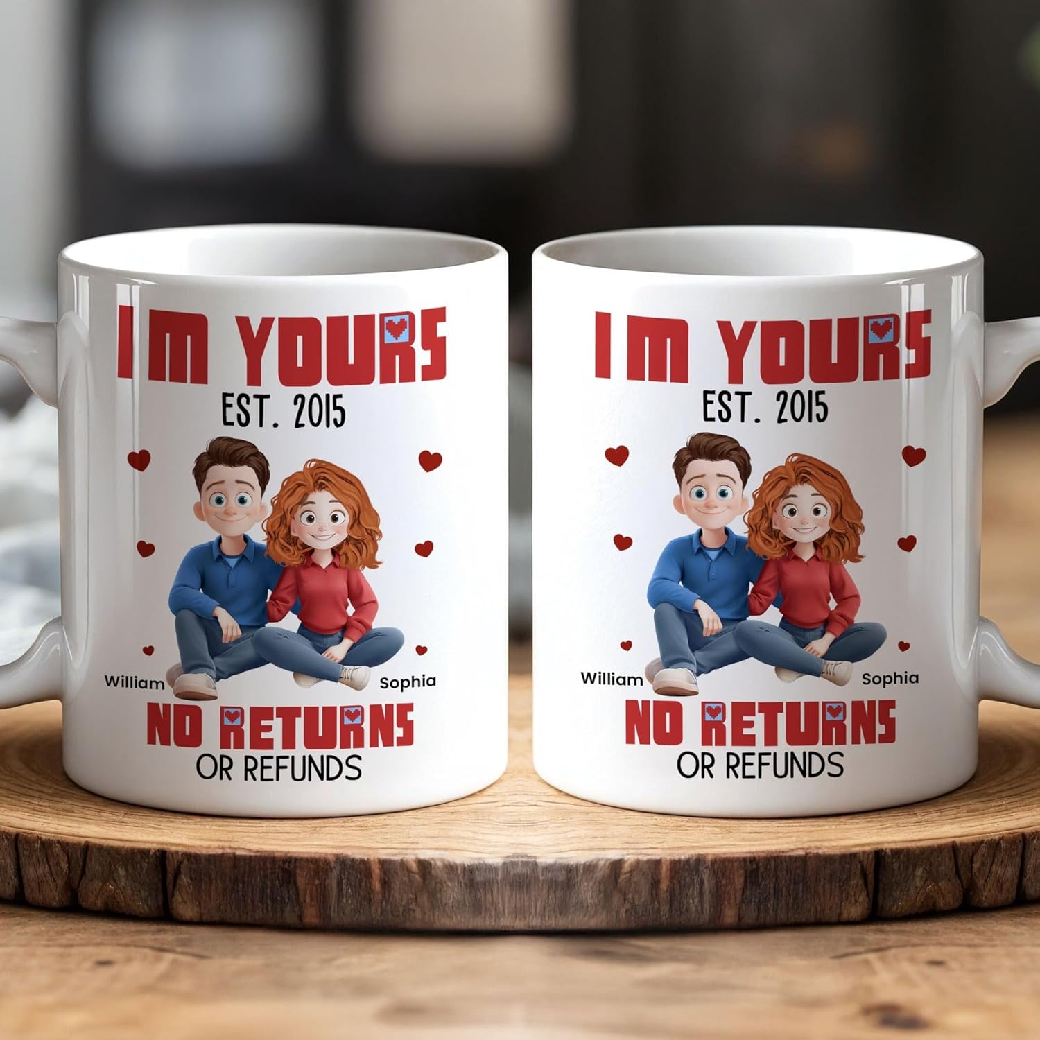 I’m Yours No Returns or Refunds Personalized Mug – Custom Cartoon Couple Coffee Cup, Funny Valentine’s Day Gift for Wife, Husband, Boyfriend, Girlfriend, Her, Him