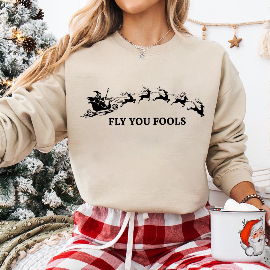 Fly You Fools Funny Christmas LOTR Shirt, Gandalf Reindeer Shirt, Holiday Funny Tee, Gandalf Santa, Fellowship Christmas Shirt