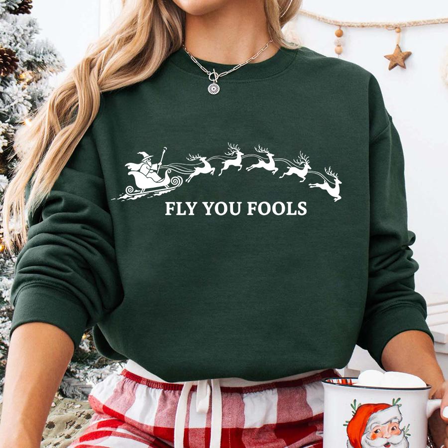 Fly You Fools Funny Christmas LOTR Shirt, Gandalf Reindeer Shirt, Holiday Funny Tee, Gandalf Santa, Fellowship Christmas Shirt