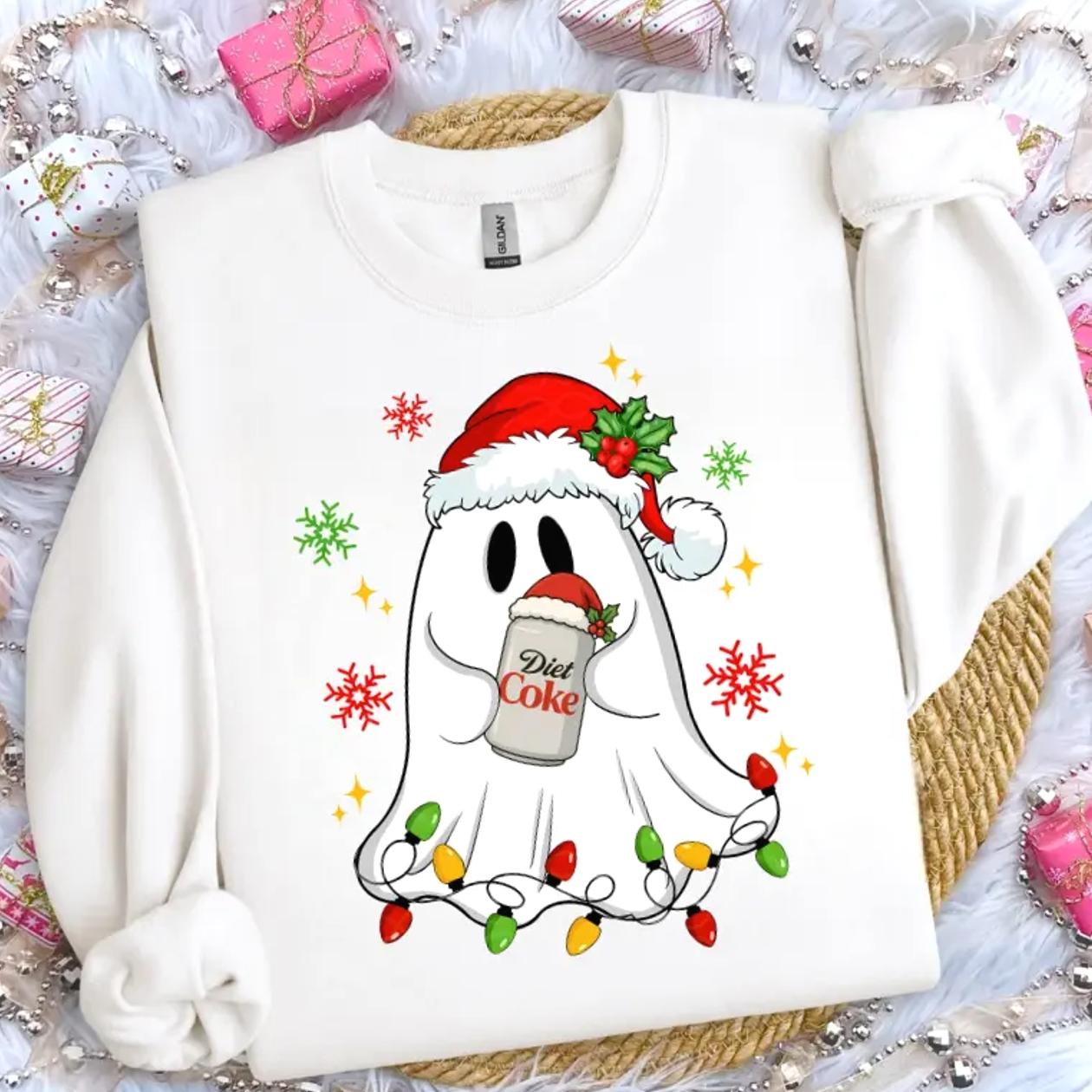 Christmas Ghost Shirt, Funny I Need a Diet Coke Tee, Cute Holiday Beverage Lover Sweatshirt, For Men And Women