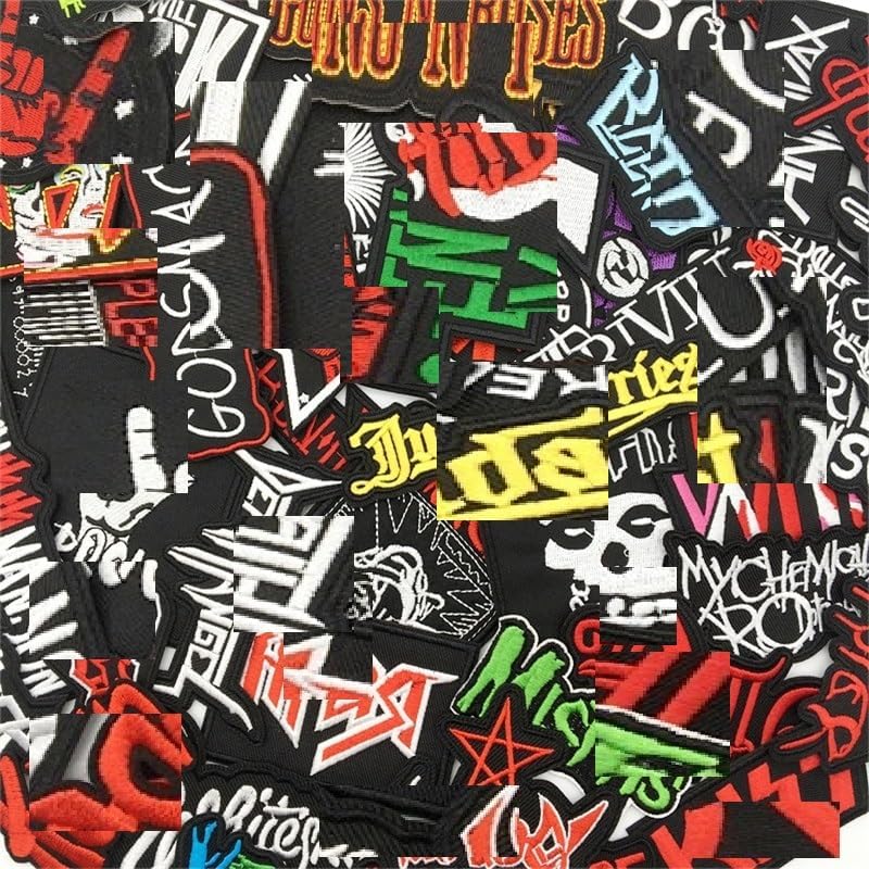 Morale Patch, 50 Pcs Mixed Patches Band Rock Music Badges Punk Embroidery Skull Patches for Jacket Jeans Backpacks Hat Assorted Style Badges Clothes Stickers DIY Applique Stripe (A)
