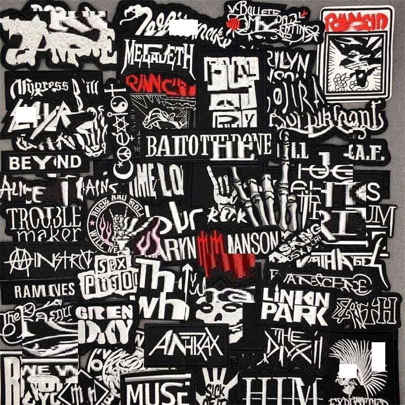Morale Patch, 50 Pcs Mixed Patches Band Rock Music Badges Punk Embroidery Skull Patches for Jacket Jeans Backpacks Hat Assorted Style Badges Clothes Stickers DIY Applique Stripe (C)