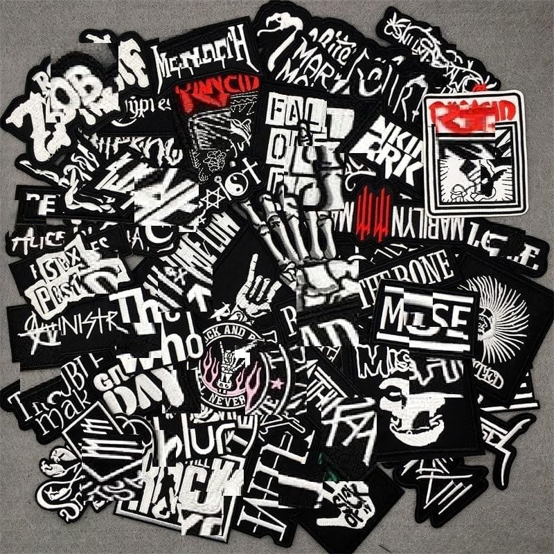 Morale Patch, 50 Pcs Mixed Patches Band Rock Music Badges Punk Embroidery Skull Patches for Jacket Jeans Backpacks Hat Assorted Style Badges Clothes Stickers DIY Applique Stripe (C)