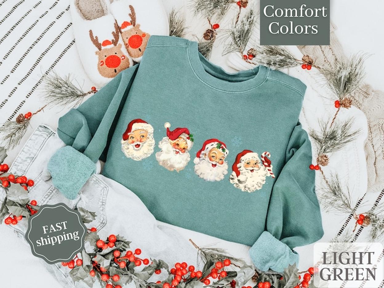 Retro Santa Sweatshirt, Vintage Santa Sweatshirt, Retro Christmas Santa, Holiday Clothing Women, Christmas Sweater for Women
