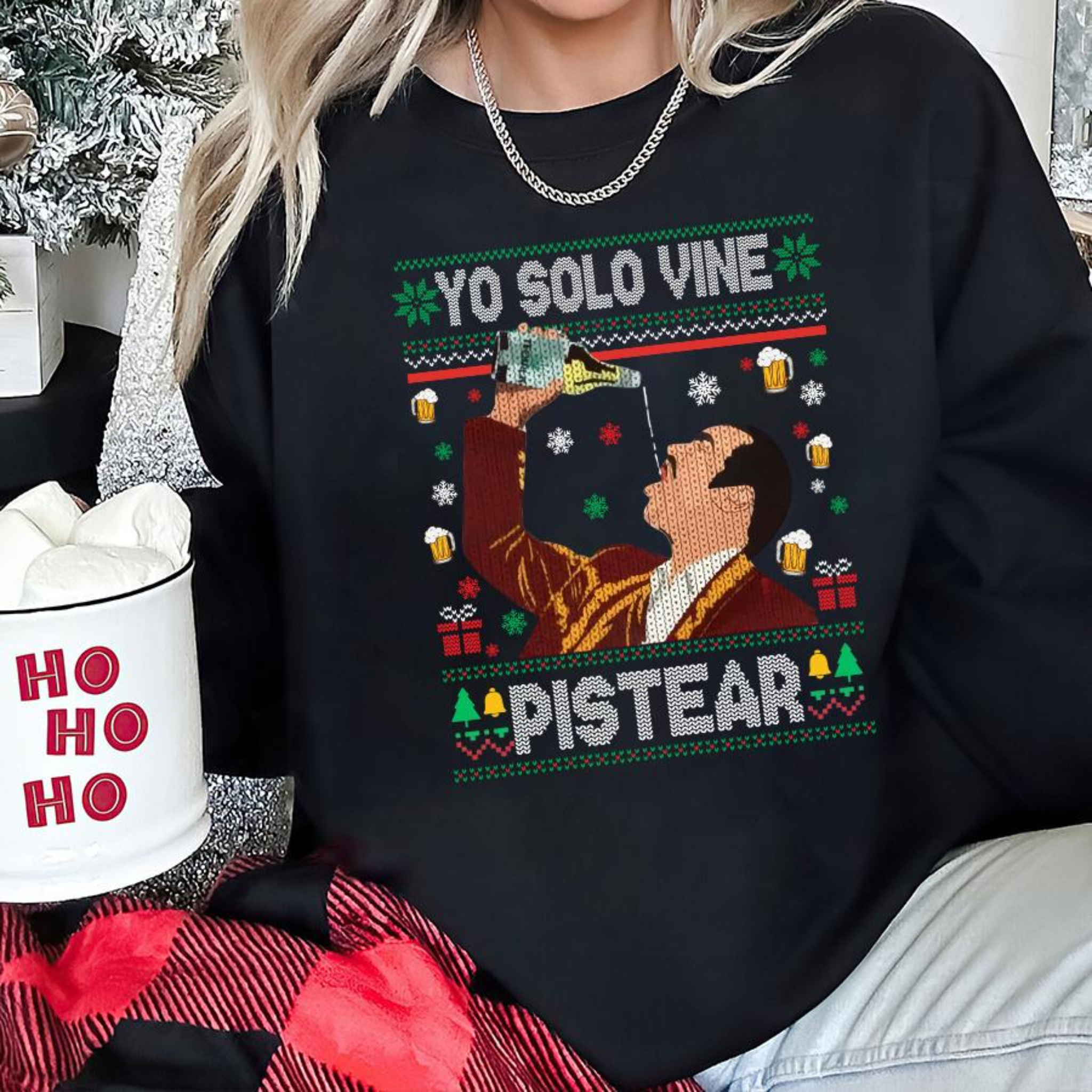 Yo Solo Vine a Pistear Mexico Ugly Christmas Sweater , Funny Fiesta Drinking Holiday Pullover , Spanglish Party Jumper