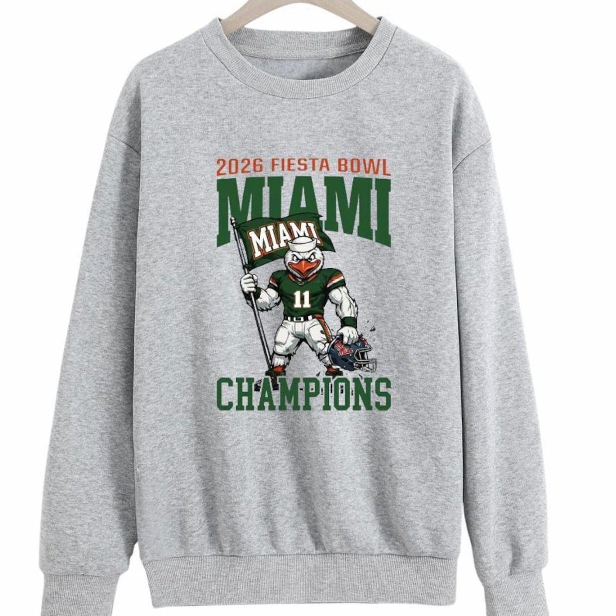 College Football Miami 2026 Fiesta Bowl Champs Sweatshirt, Graphic Miami Football Lovers Gifts, Fiesta Bowl Sweatshirt
