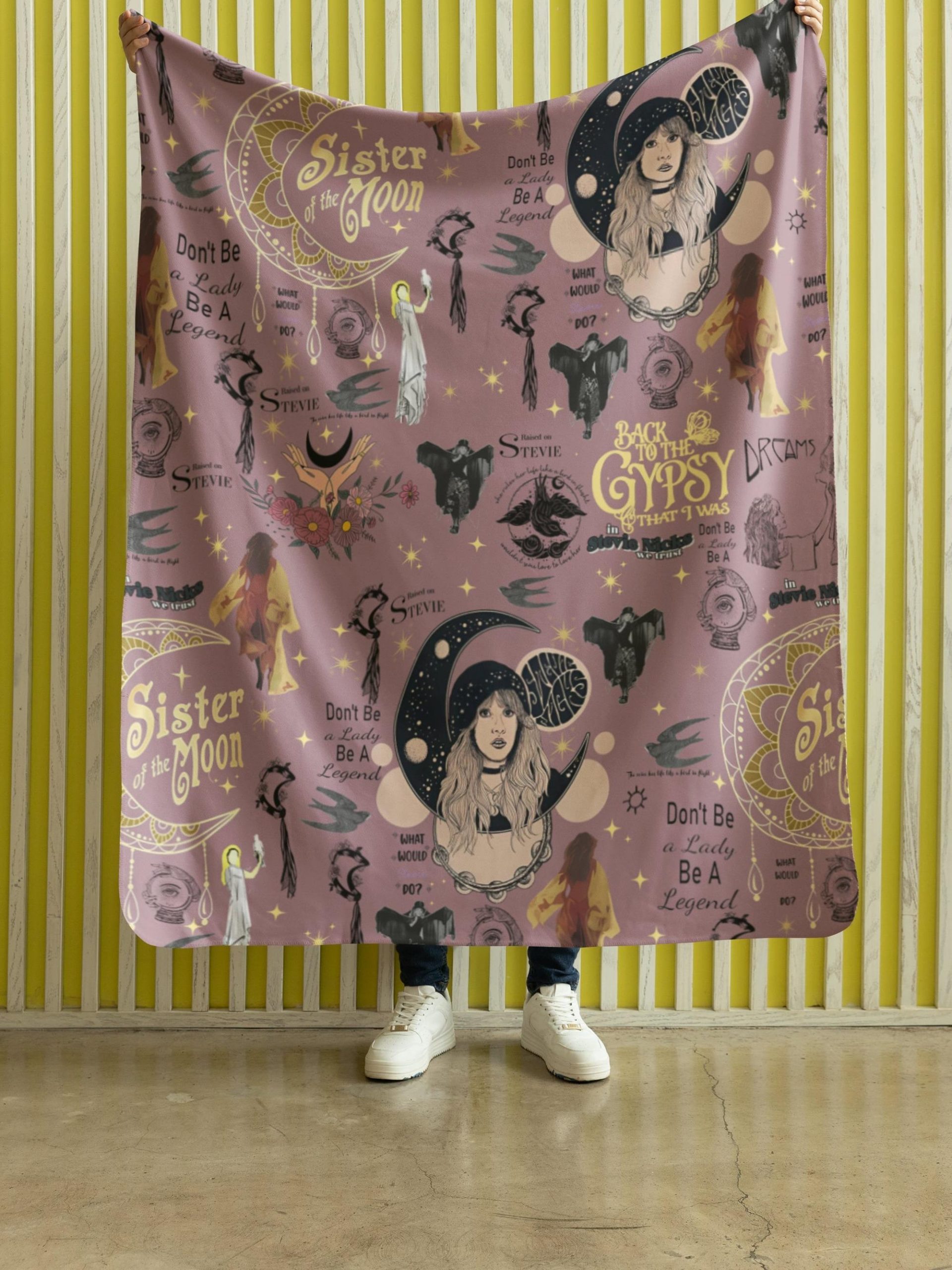 Stevie Nicks Fleetwood Mac Dream Blanket, Sister of the Moon Witchy Boho Fleece Throw, Gypsy Rock Goddess Celestial Moon Art Cozy Blanket