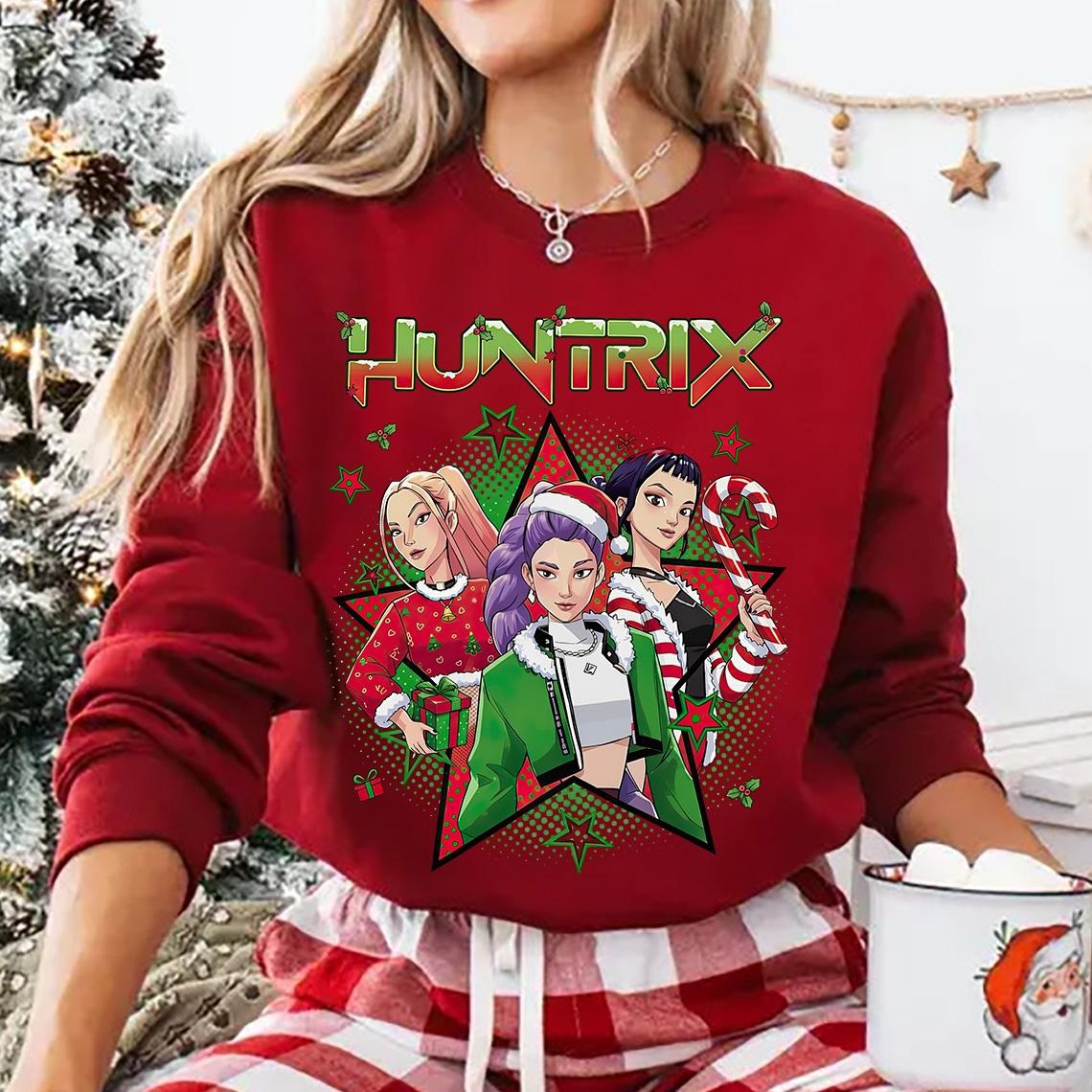Kpop Huntrix Christmas Shirt, Kpop Demon Hunter Tee, Saja Girls Christmas Sweatshirt, Anime lover gift, Kpop Huntrix, Festive Tee