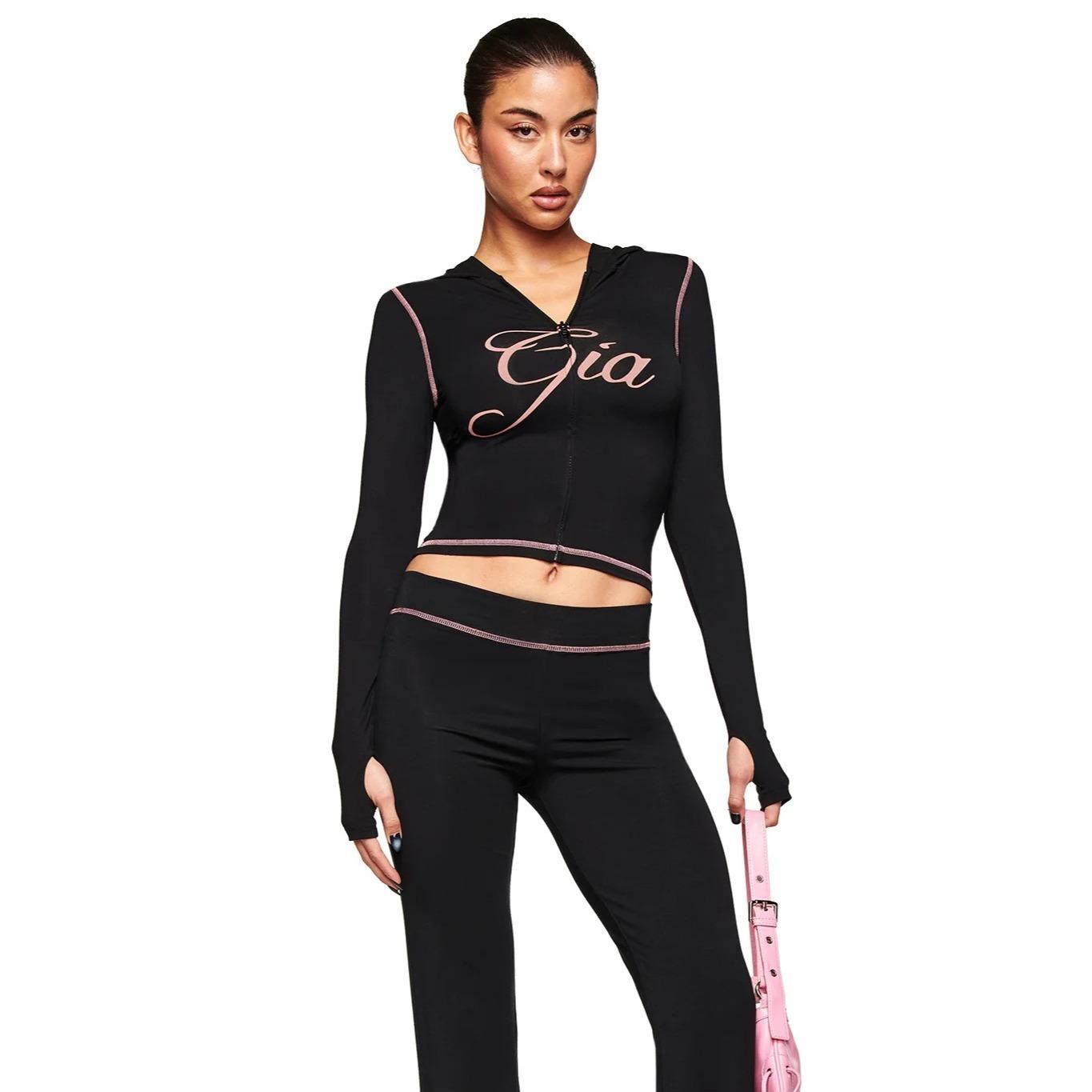 I.AM.GIA Blare Tracksuit Set – Soft Fabric, Wide Elastic Waistband, Water-Based Logo, Pink Stitching, Pull-On Construction