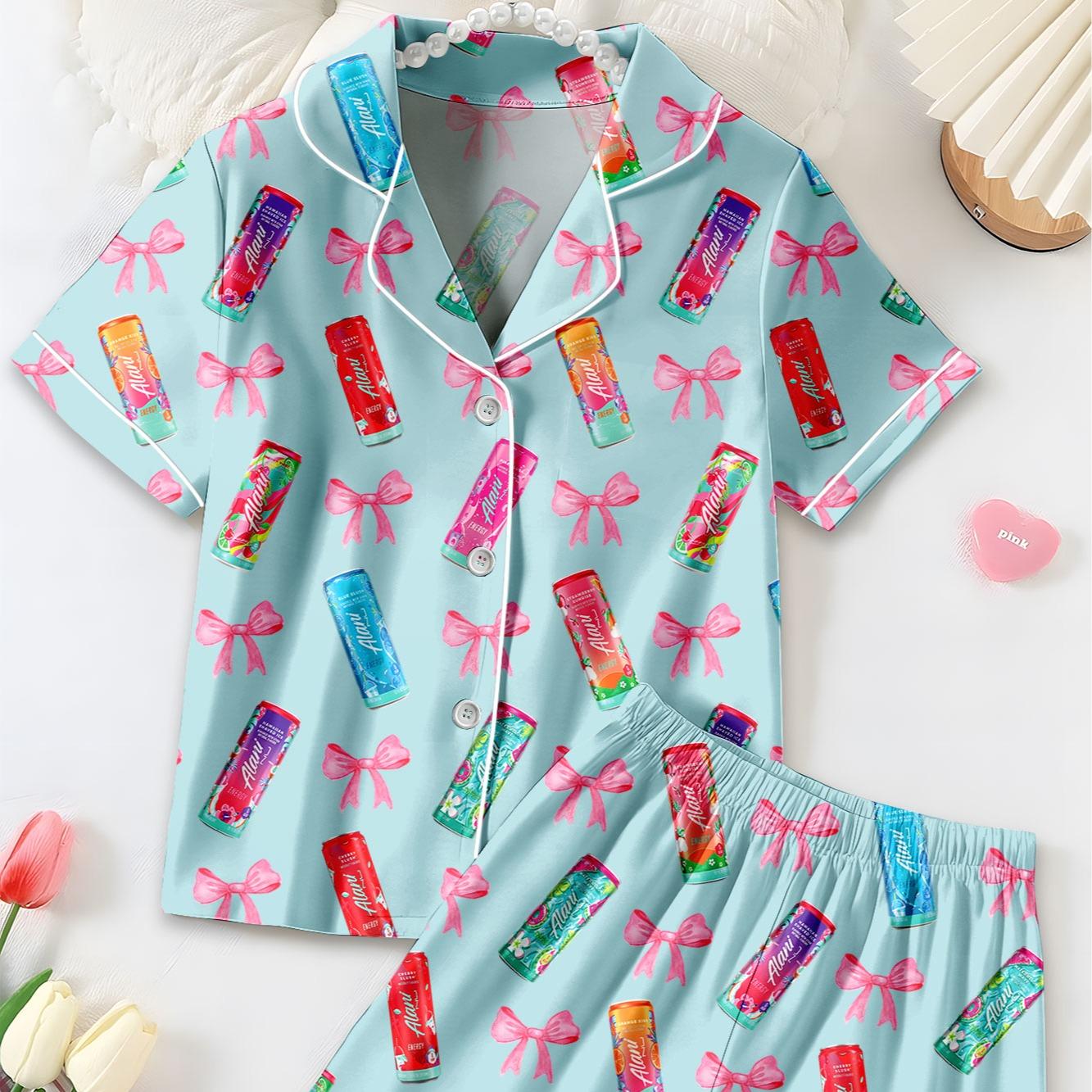 Alani Pajamas Set, Alani Energy Drink Sleepwear, Satin Loungewear For Women, Alani Lover Gift For Her