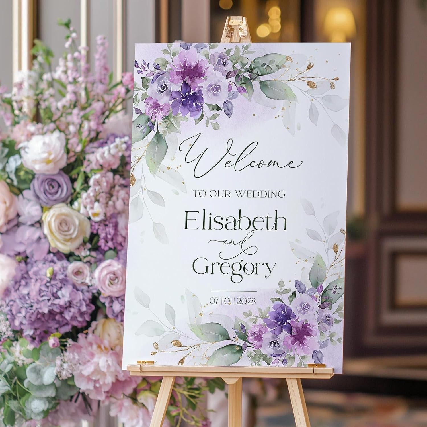 Custom Wedding Welcome Sign, Lilac Wedding Welcome Signage, Welcome To Our Wedding Decorations Signage,Weatherproof Plastic, Pole Mount, 12″x18″, 27″, 36″